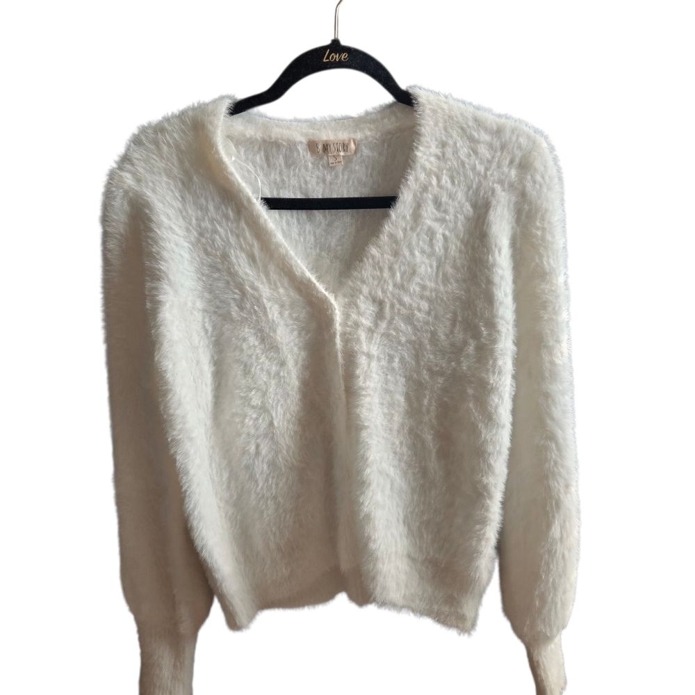 My Story Cream Fuzzy Cardigan